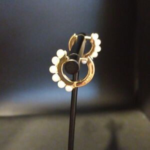 S925 Half Pearl Huggie Back Goldtone‎ Women's Earrings New In Box